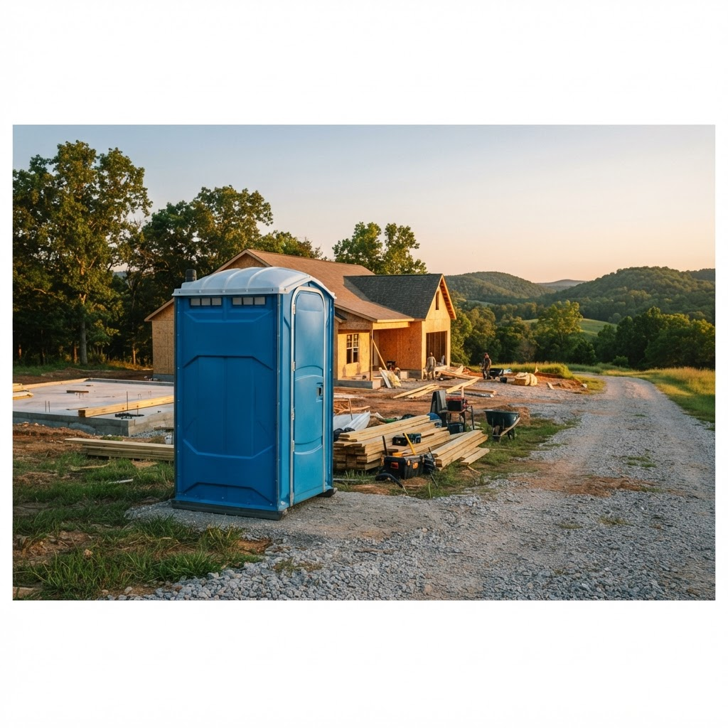 Clean portable restroom ready for delivery at a Northwest Arkansas worksite